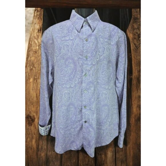 Robert Graham Mens Classic Fit Linen Blend Shirt Large Purple Paisley - Picture 1 of 8